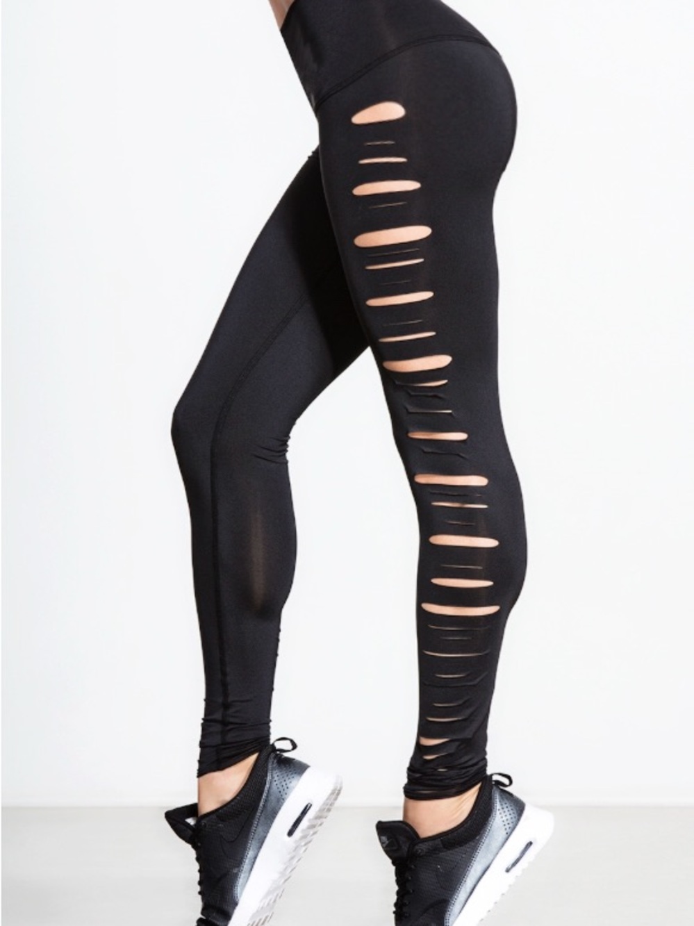 Black Slit Trim High-Waist Leggings